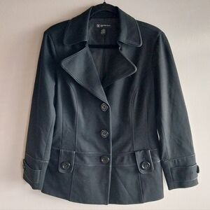 INC International Concepts Black Mid Weight Ponte Knit Peacoat Blazer Jacket